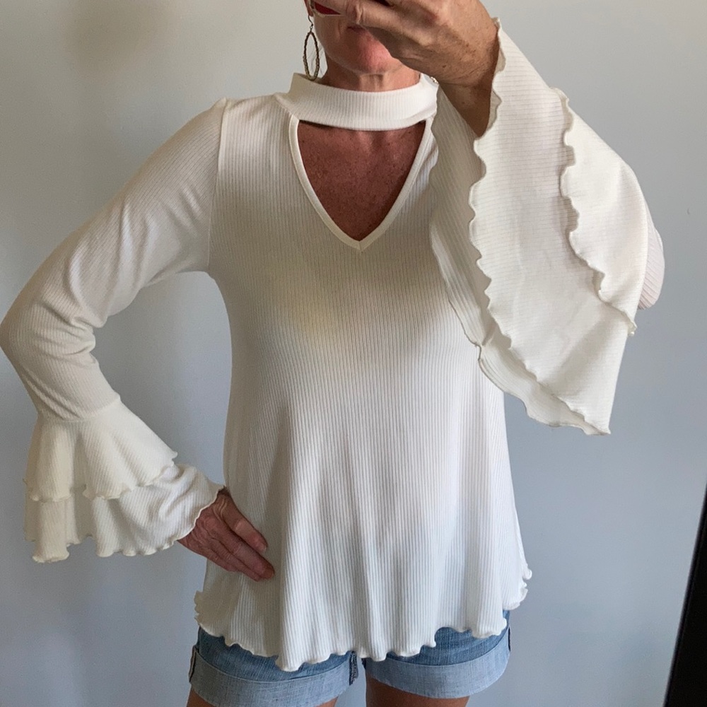 Choker Neck, Bell Sleeve Tunic Top - Picture 1 of 7